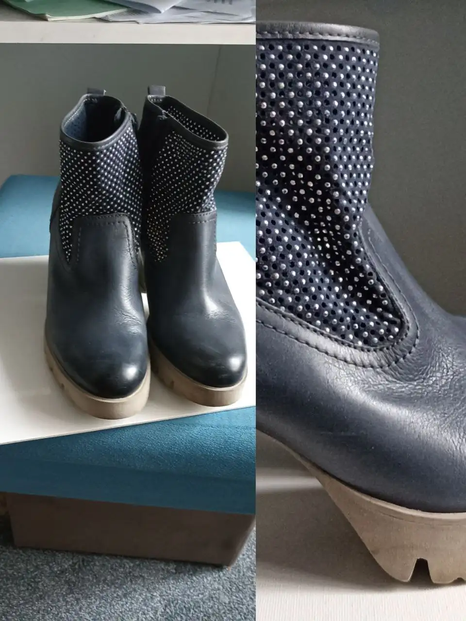 Сапожки со стразами натуральная кожа синие 36 размер - Обувь (Одежда) в Люберцы