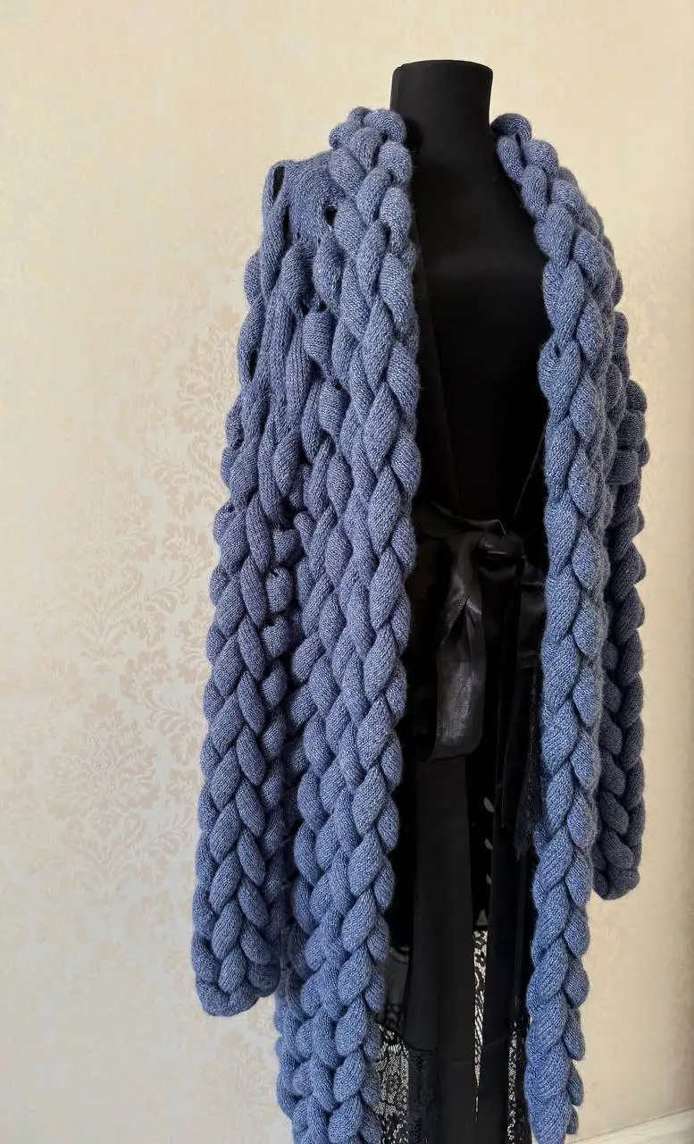 Женский кардиган крупной вязки джинсового цвета - Верхняя одежда (Одежда) в Люберцы