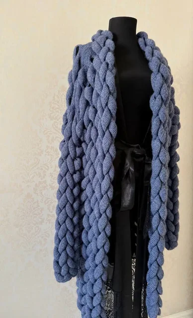 Женский кардиган крупной вязки джинсового цвета - частное объявление в Люберцы