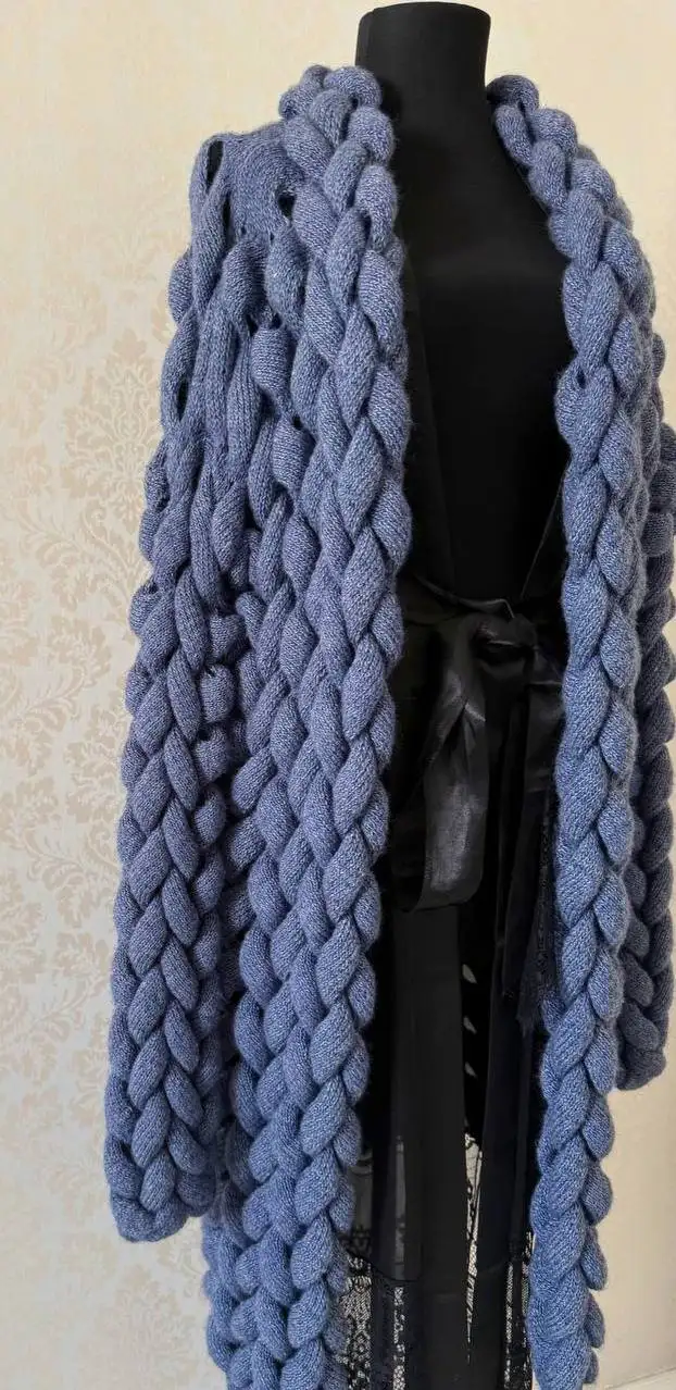 Женский кардиган крупной вязки джинсового цвета - Верхняя одежда (Одежда) в Люберцы