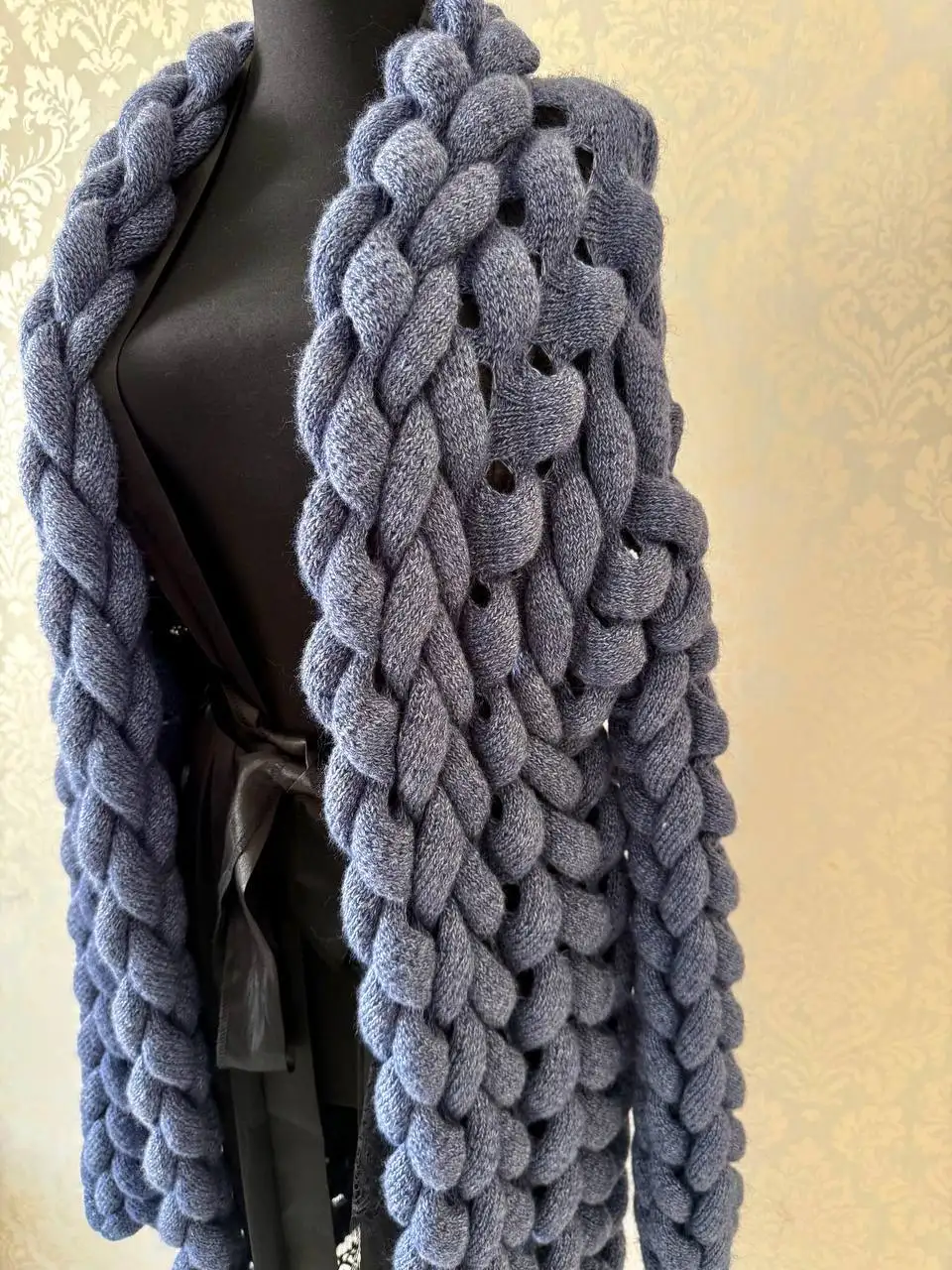 Женский кардиган крупной вязки джинсового цвета - Верхняя одежда (Одежда) в Люберцы