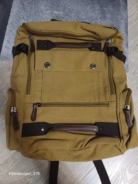 Новый мужской рюкзак из холщовой ткани с элементами кожи - Барахолка в Люберцы