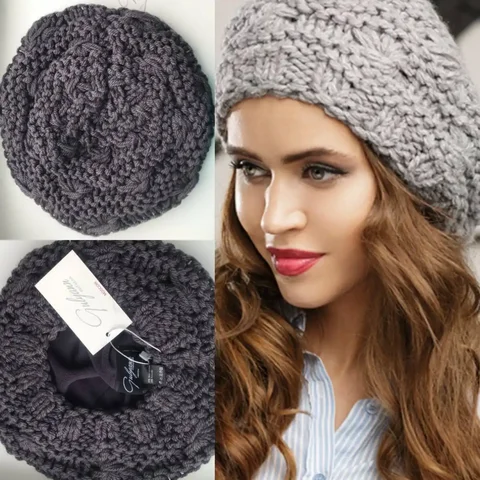 Тёплый берет из шерсти ламы ручной вязки - Головные уборы в Балашиха