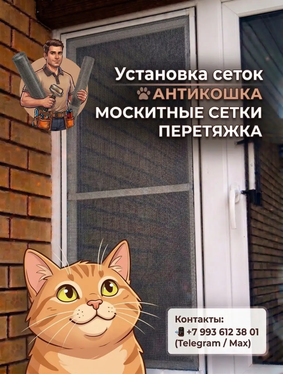 Сетка Антикошка, Москитные сетки, перетяжка старых сеток - Ремонт и установка (Услуги) в Балашиха