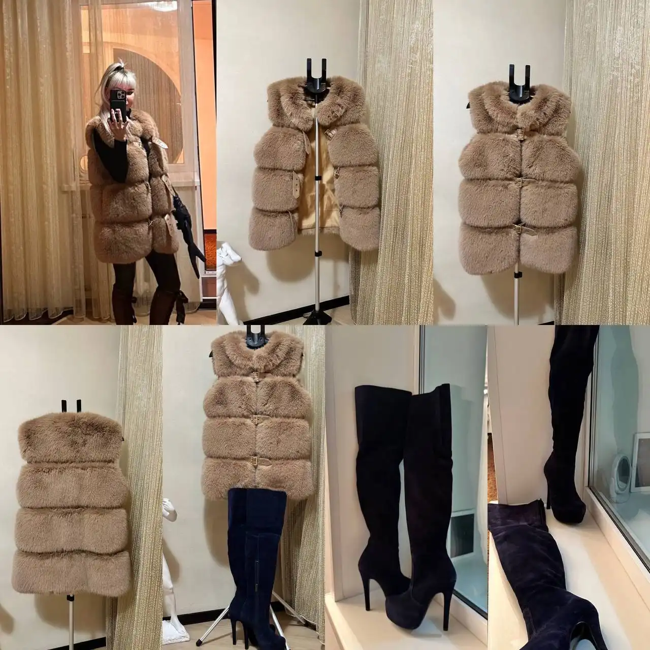 Жилет Италия и ботфорты синий замш