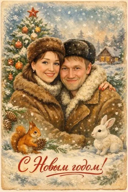 Открытка в стиле советского союза с Новым Годом - частное объявление в Барнаул