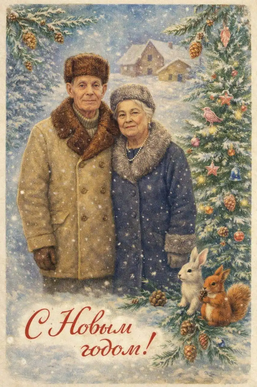 Открытка в стиле советского союза с Новым Годом