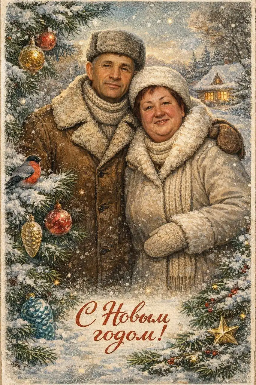 Открытка в стиле советского союза с Новым Годом