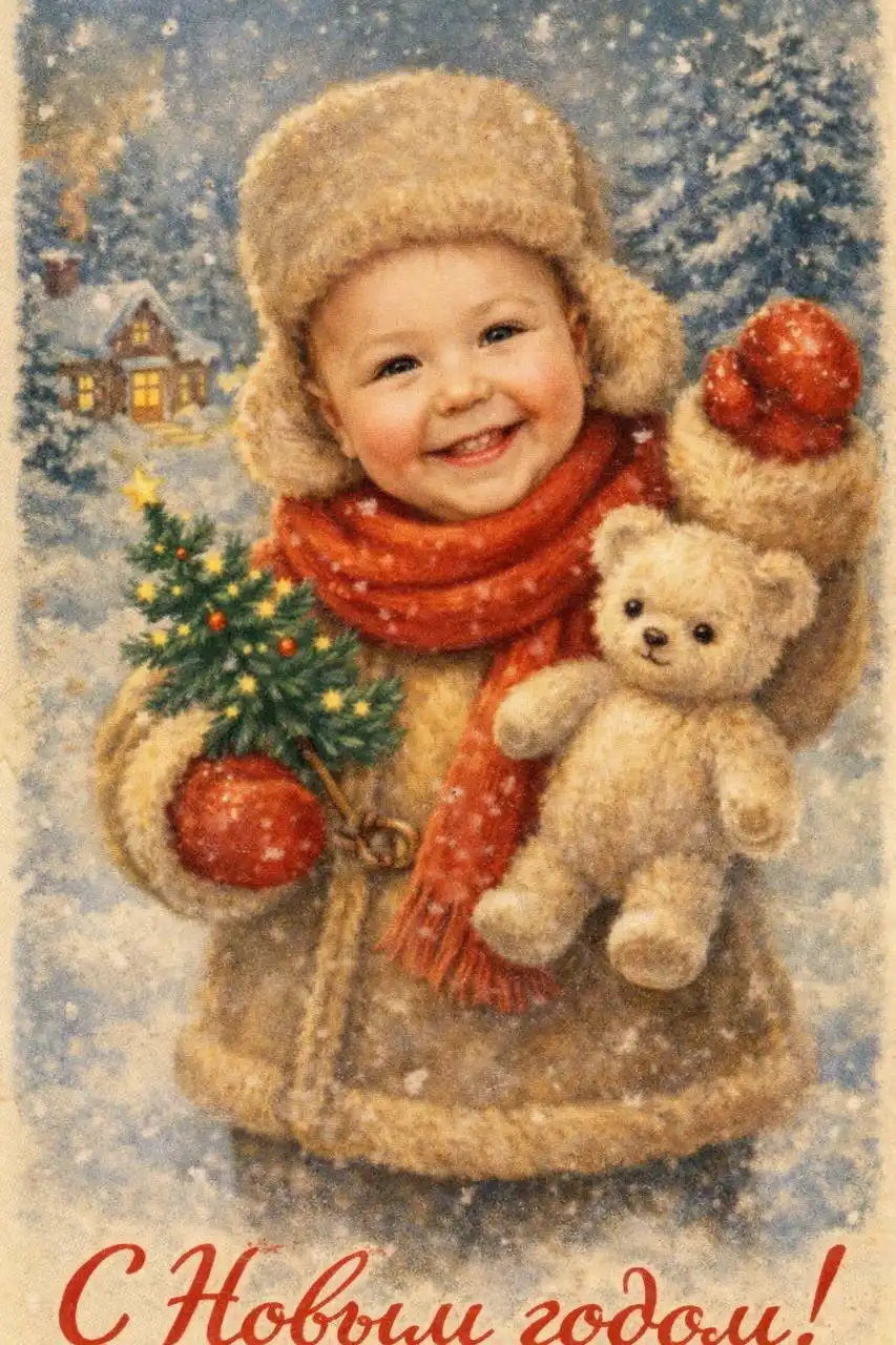 Открытка в стиле советского союза с Новым Годом