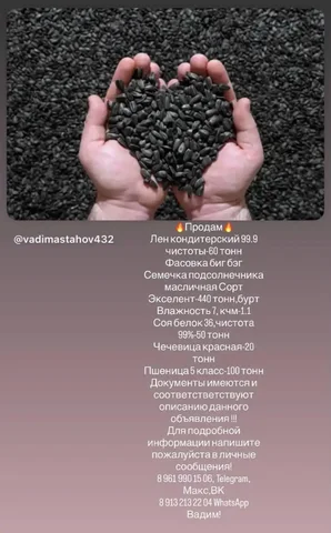 Продажа семечки подсолнечника, овса, ядра подсолнечника и льна - Кухня в Барнаул