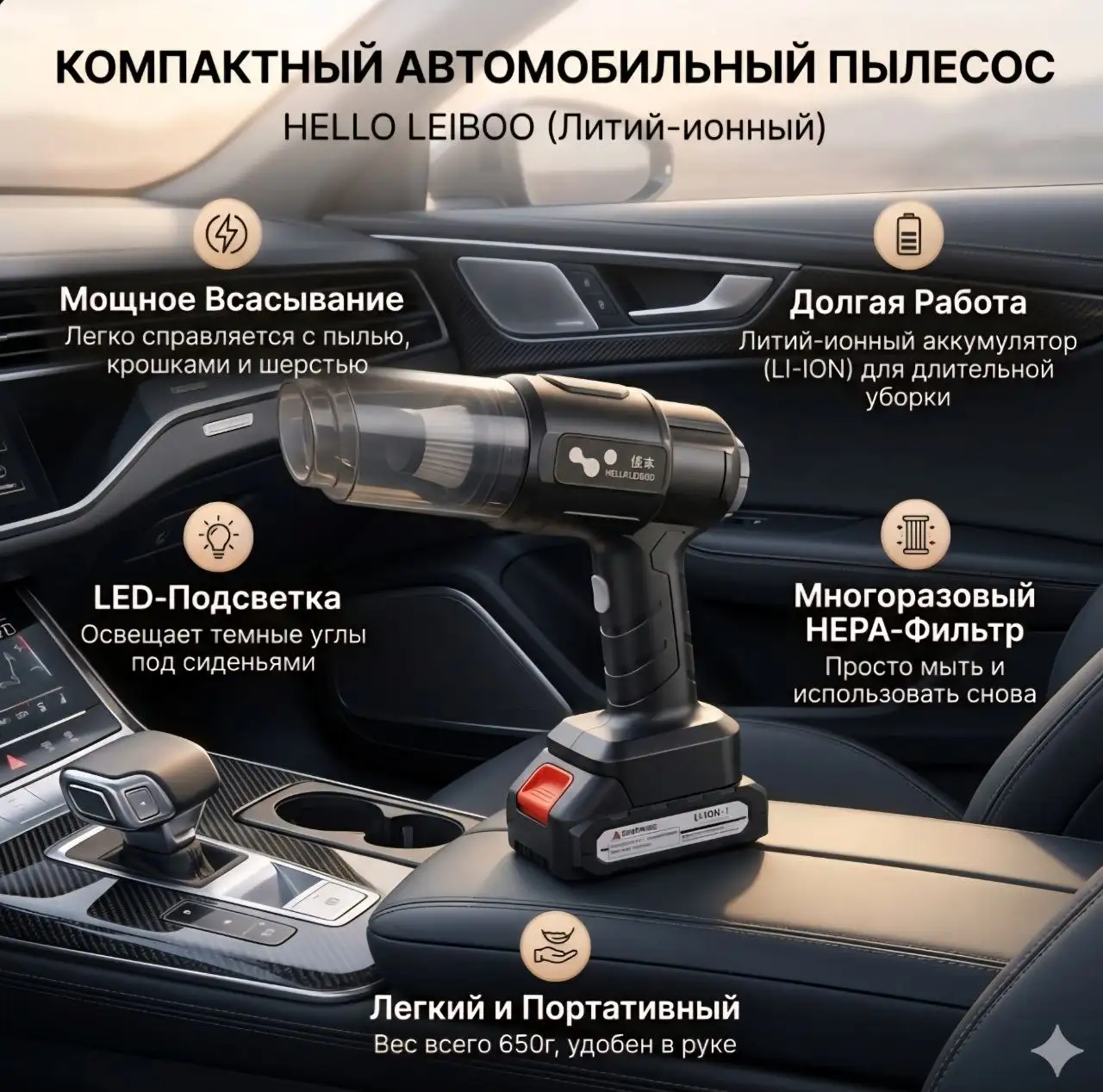 Компактный аккумуляторный пылесос для авто - Аксессуары (Авто) в Барнаул