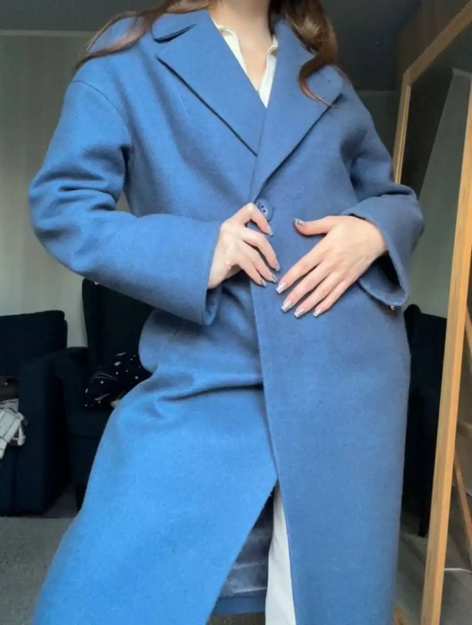 Пальто небесного цвета размер 42