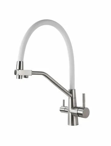 Смеситель для кухни матовый хром с белым изливом - Товары для ванной в Санкт-Петербург