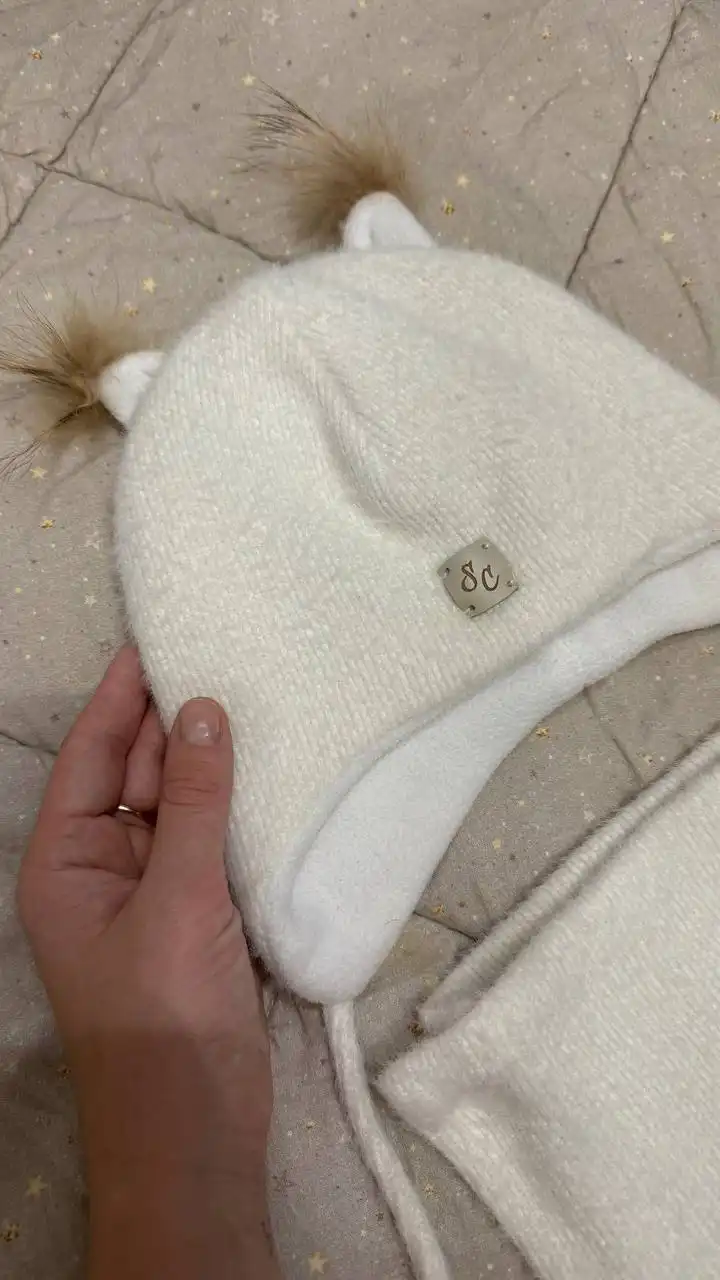 Комплект шапка и снуд из альпаки для девочки 1-2,5 лет