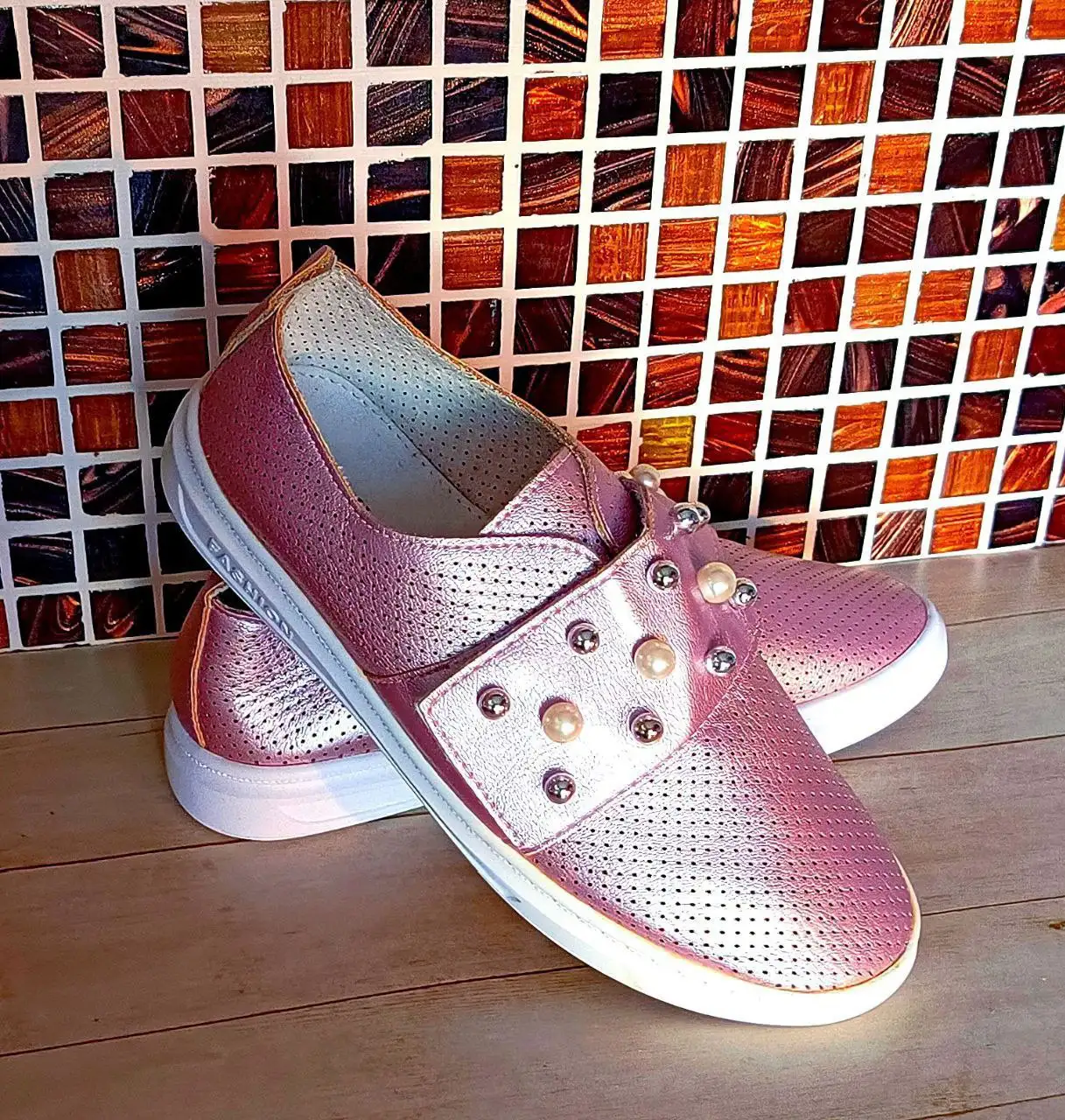 Новые СЛИПОНЫ размер 35, натуральная кожа, нежно-розовый металлик - Обувь (Одежда) в Некрасовка