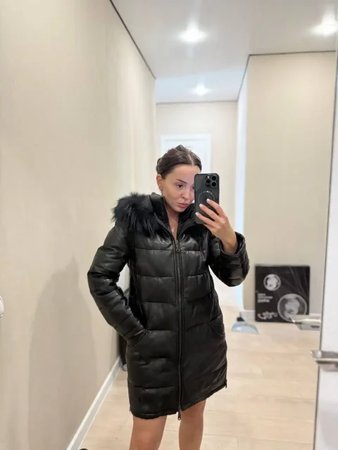 Пуховик зимний из натуральной кожи размер 42-44 - Костюмы в Томск