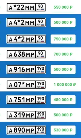 Продажа госномеров (7 шт.) - А638МР90, А890МР190 - Регистрационные знаки/Номера в Москва