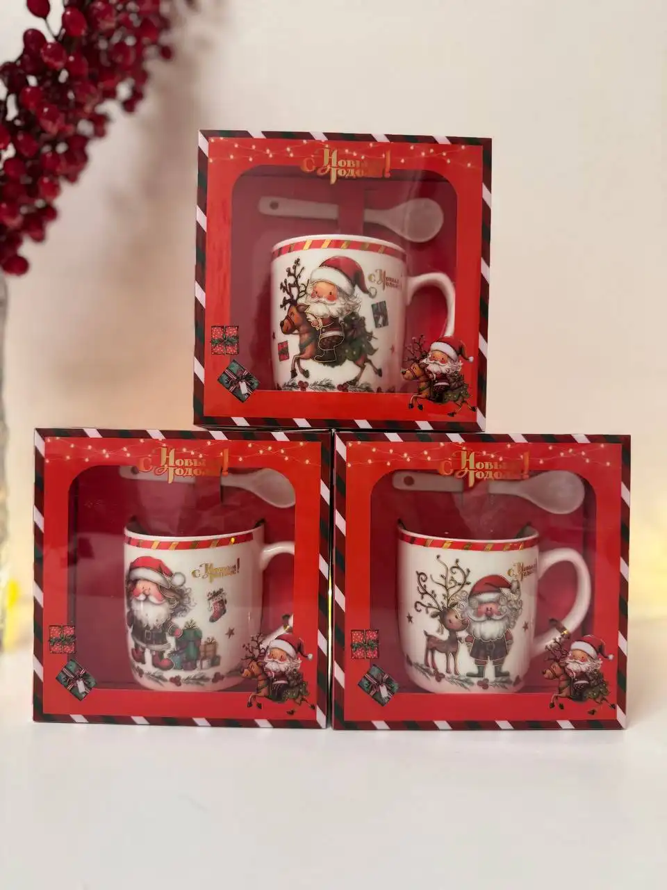 Новогодние фонари, свечи, кружки