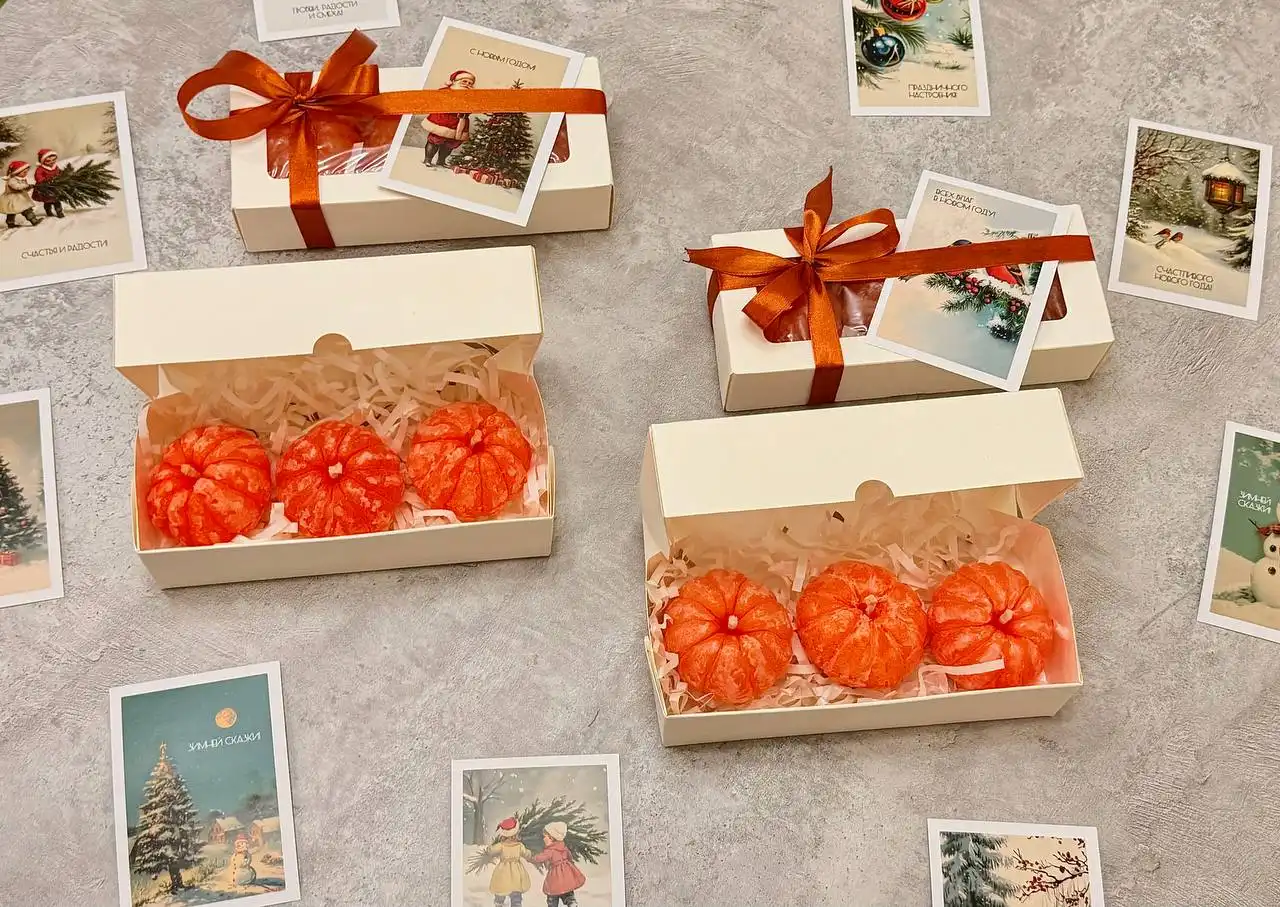 Свечи-мандаринки ручной работы с новогодним ароматом