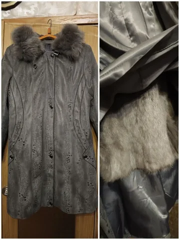 Женское пальто 2в1 размер 50 с меховой подкладкой и воротником - Одежда в Москва