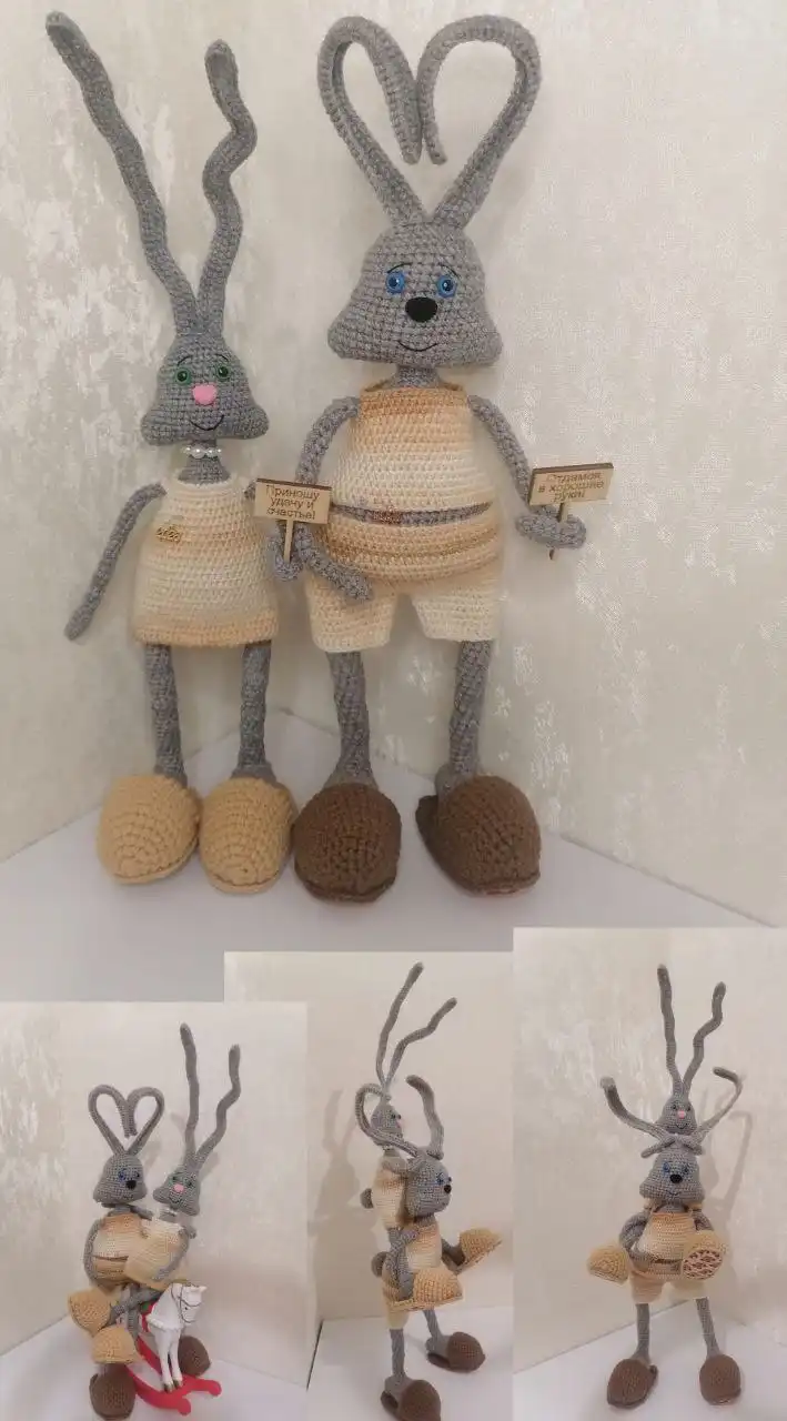 Вязаные игрушки зайцы Доброе утро