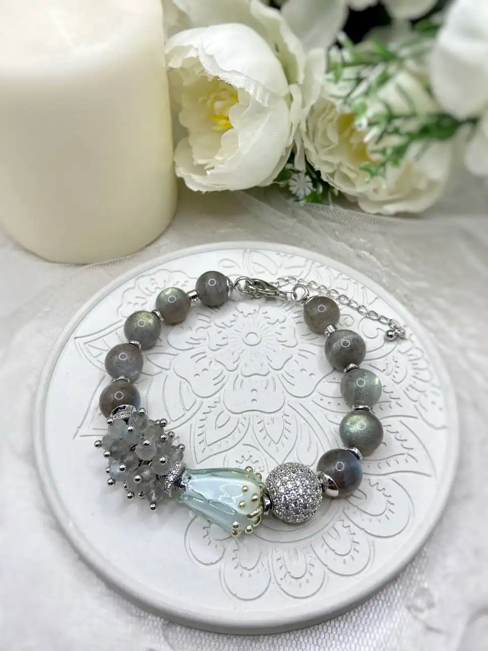 Асимметричный браслет из бусин мадагаскарского лабрадора - Украшения (Барахолка) в Москва