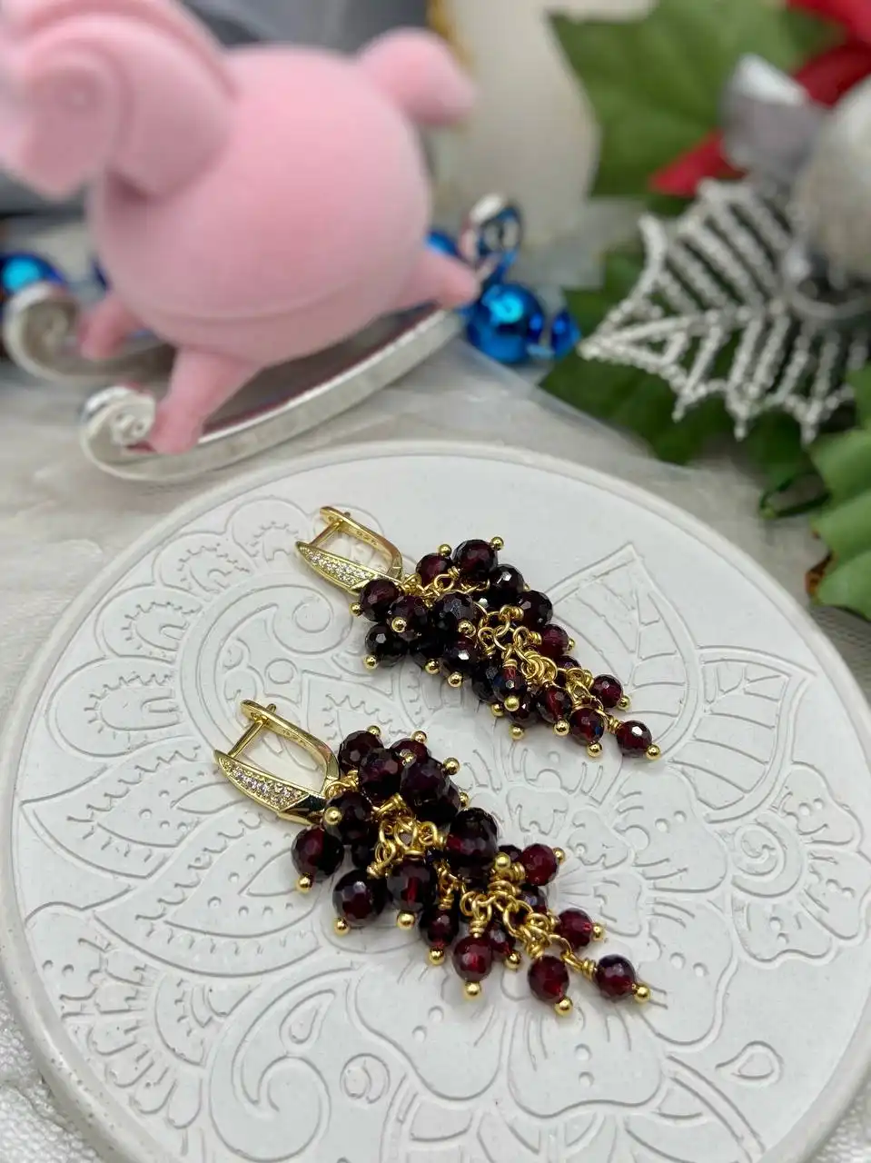 Серьги-грозди из натурального граната - Ювелирные изделия (Барахолка) в Москва
