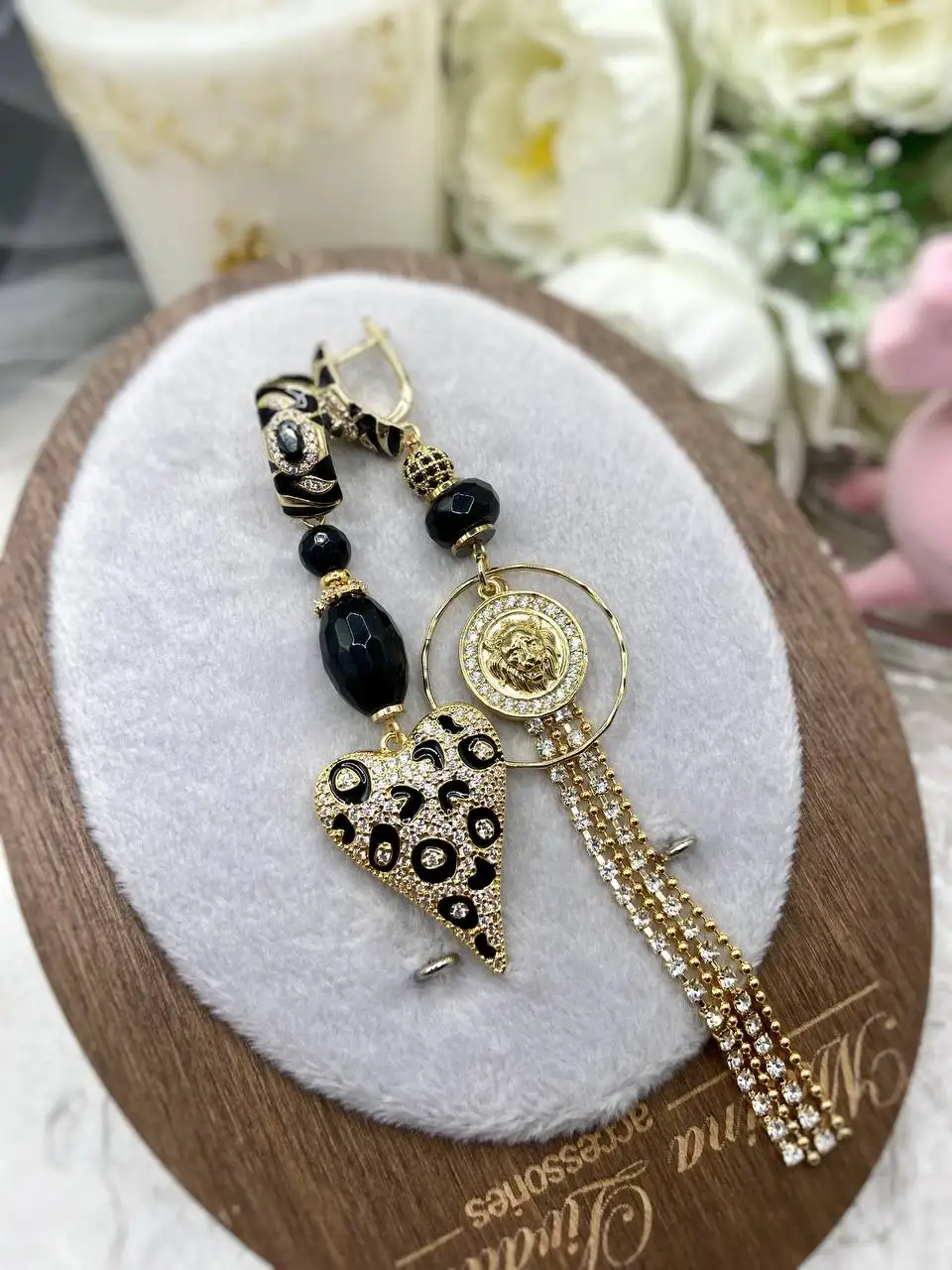 Асимметричные серьги с натуральным агатом и цирконами - Украшения (Барахолка) в Москва