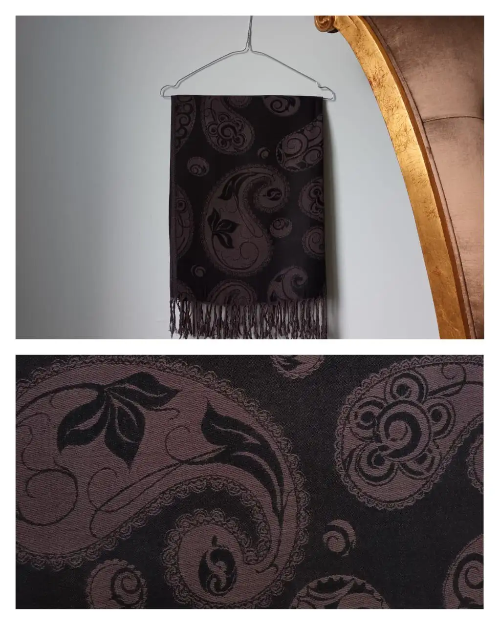 Стильный палантин с пейсли в тёмно-коричневом оттенке - Аксессуары (Одежда) в Москва