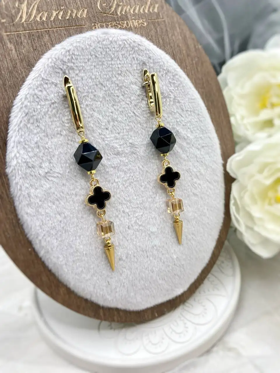 Серьги в стиле Ван Клиф с натуральным агатом - Украшения (Барахолка) в Москва