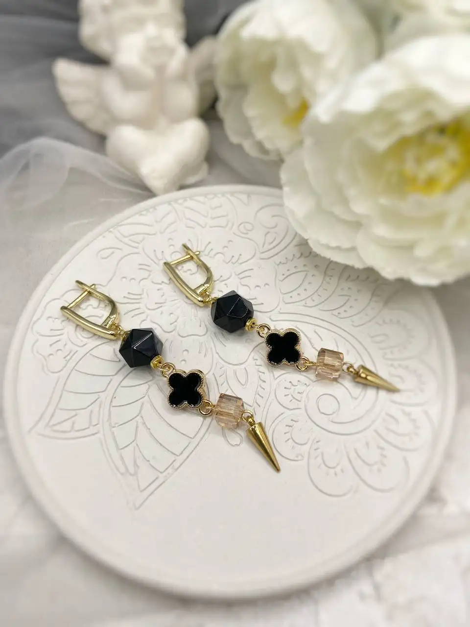 Серьги в стиле Ван Клиф с натуральным агатом - Украшения (Барахолка) в Москва