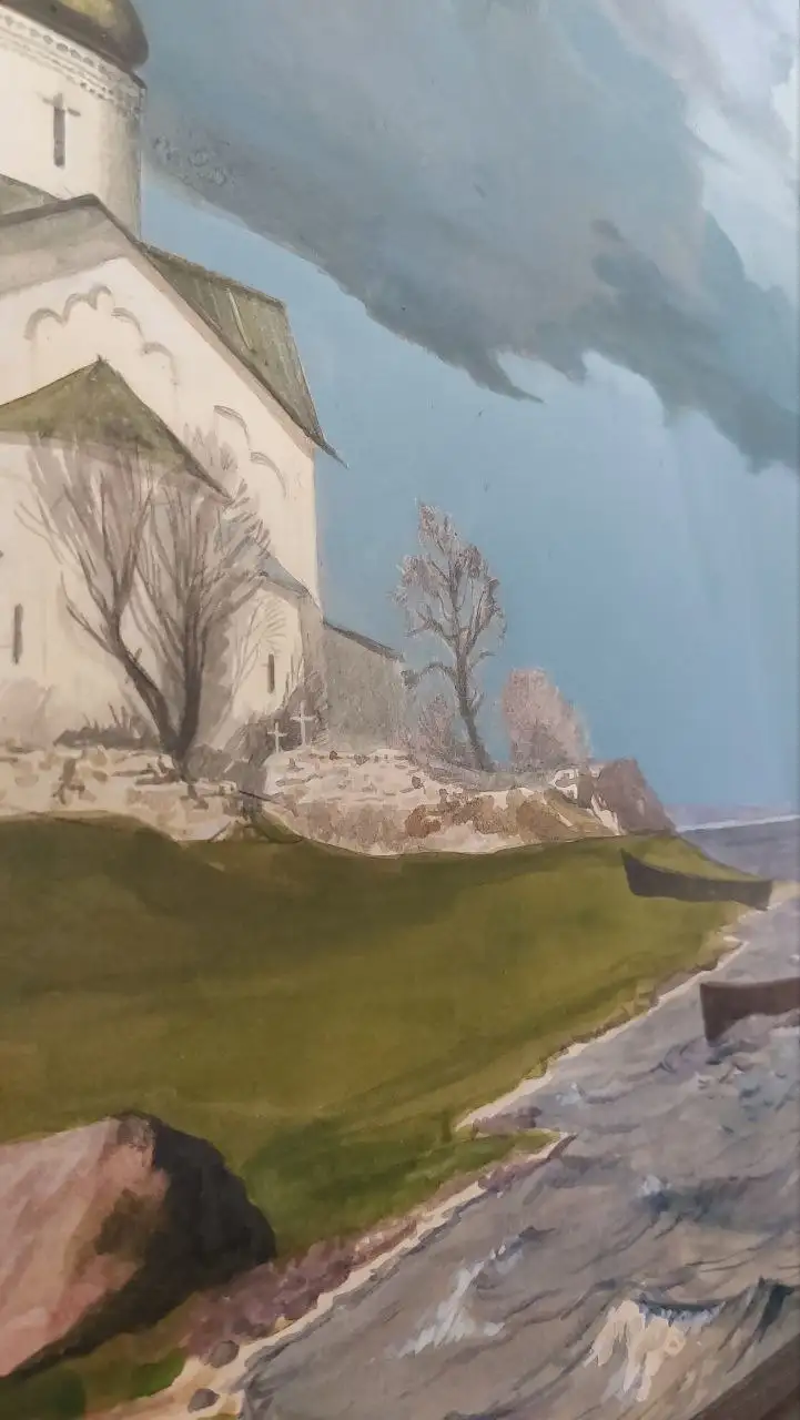 Картина Псковская земля. Церковь в деревне Устье. Художник Гаряев Р.М. - Искусство и антиквариат (Хобби и отдых) в Москва