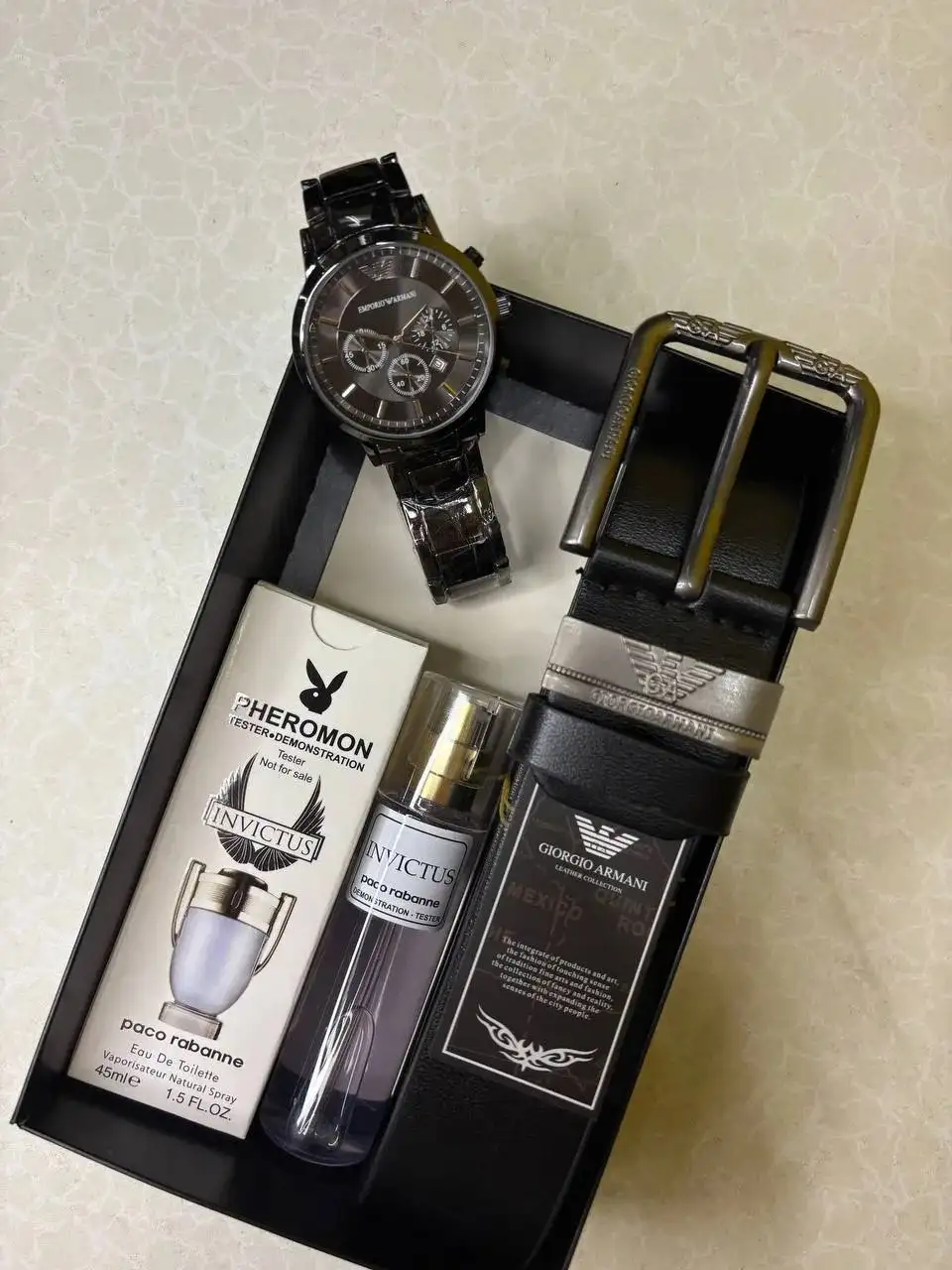 Мужской подарочный набор с часами, ремнем и парфюмом - Подарочные наборы (Барахолка) в Томск