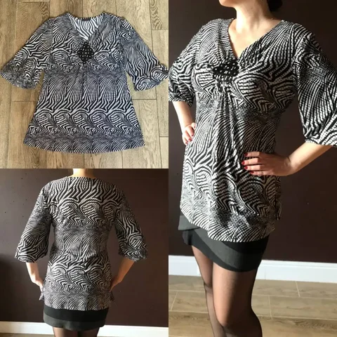 Черно-белая блуза приталенного силуэта - Одежда в Королев