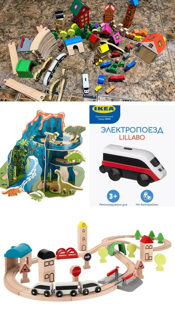 Деревянная железная дорога IKEA Lillabo с поездом и дополнительными деталями - Игрушки (Товары для детей) в Королев