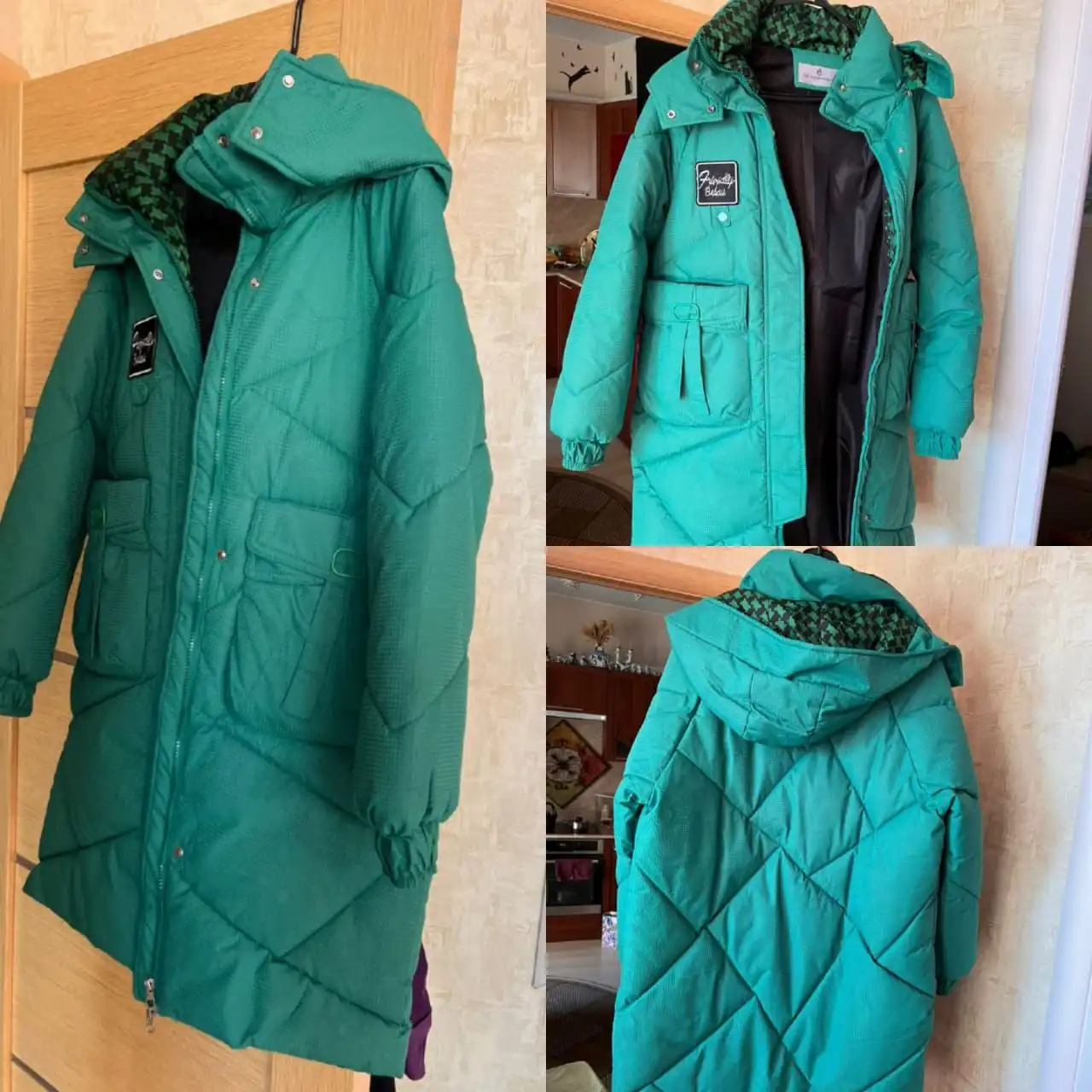 Пуховик зеленый 46-48р с капюшоном - Верхняя одежда (Одежда) в Королев