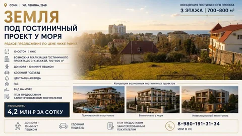 Участок в Сочи под гостиницу у моря - частное объявление в Сочи