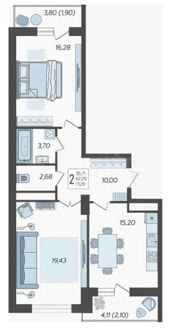 ЖК AVRORA, 2-комнатная квартира, 75.46 м², 15/22 этаж - Недвижимость в Краснодар