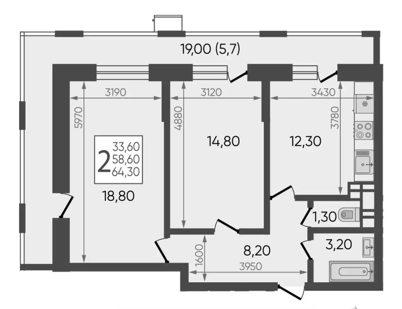 ЖК НЕБО л4 2к 65м2 10/12 этаж Черновая - Квартиры (Недвижимость) в Краснодар