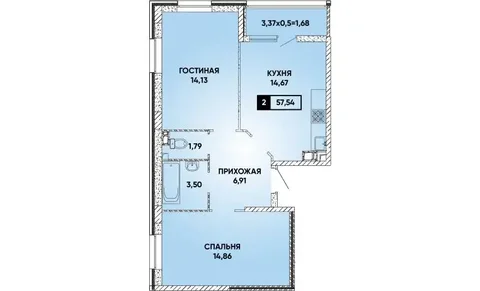 ЖК Архитектор 2-комнатная квартира 57 м² - Гараж в Краснодар