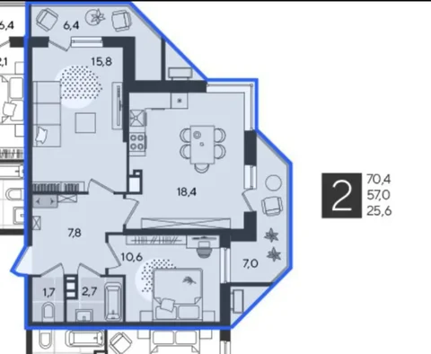 ЖК Рекорд ЧМР, 70.4м2, 24 этаж, видовая - Дом в Краснодар