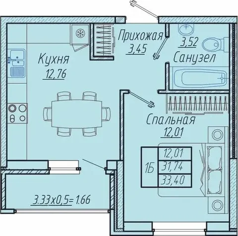 Квартира 33м² в ЖК Облака, Западный обход, Краснодар - Квартиры в Краснодар