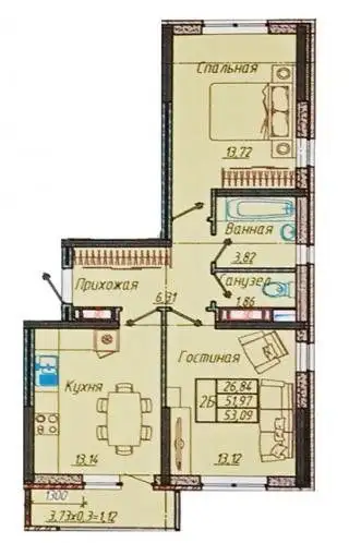 Квартира 53м² в ЖК Облака на ул. Корнилова 10 - Квартиры (Недвижимость) в Краснодар