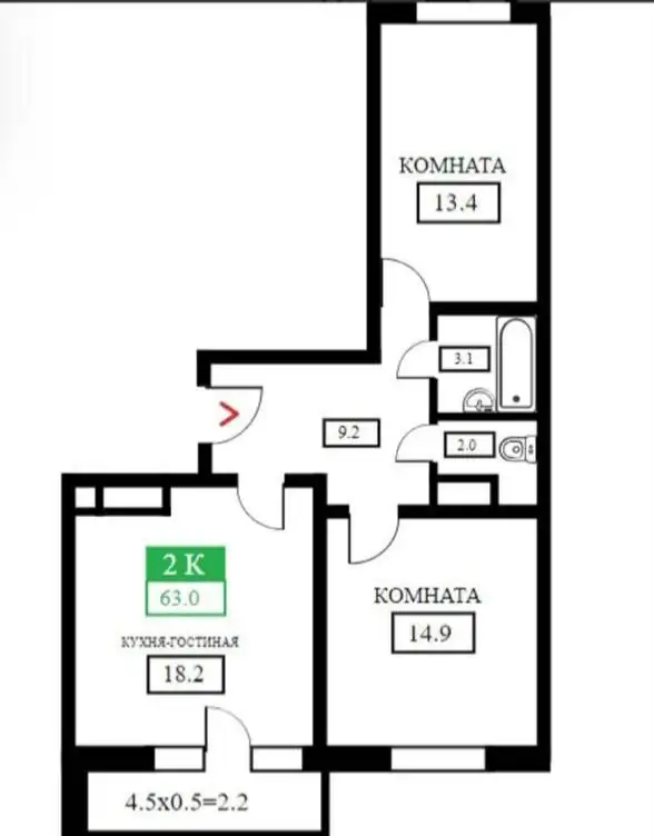 Квартира 63 м² на Домбайской 55, 14 этаж, бабочка - Квартиры (Недвижимость) в Краснодар