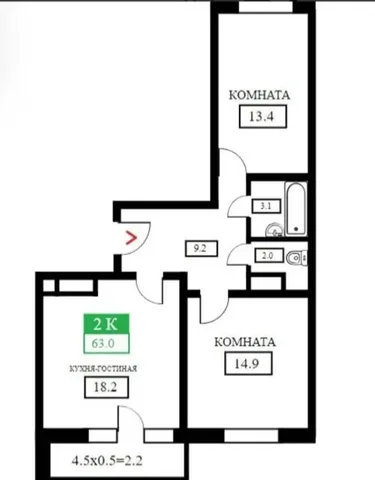 Квартира 63 м² на Домбайской 55, 14 этаж, бабочка - Земля в Краснодар