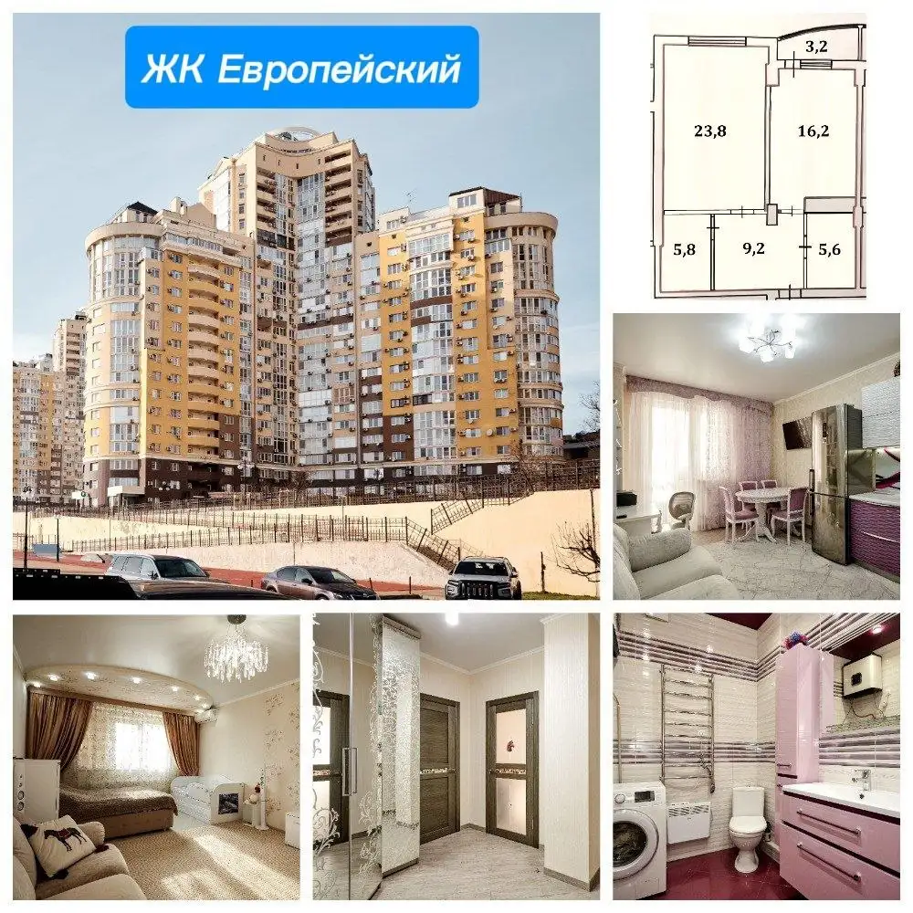 1-к квартира в ЖК Европейский, 60.6+3.2 кв.м - К продаже (Недвижимость) в Краснодар