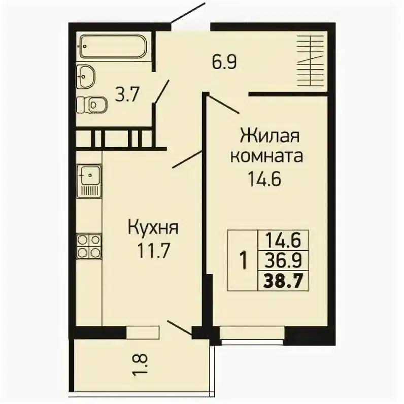 Продажа 1-к квартиры 38м в ЖК Абрикосово - Квартиры (Недвижимость) в Краснодар