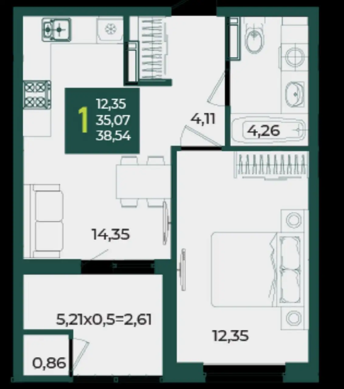 Евро-2, ЖК Образцова, 38.5 м², 11 этаж - Квартира (Недвижимость) в Краснодар