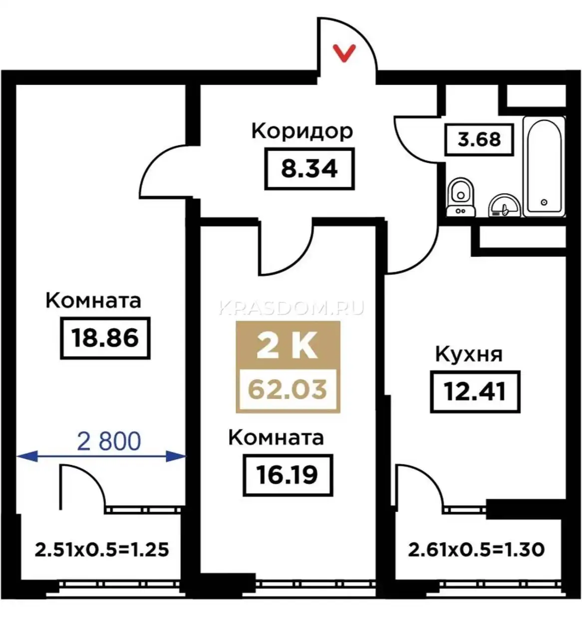 2-кк квартира 62 м2 в ЖК Сердце, Краснодар - Квартиры (Недвижимость) в Краснодар
