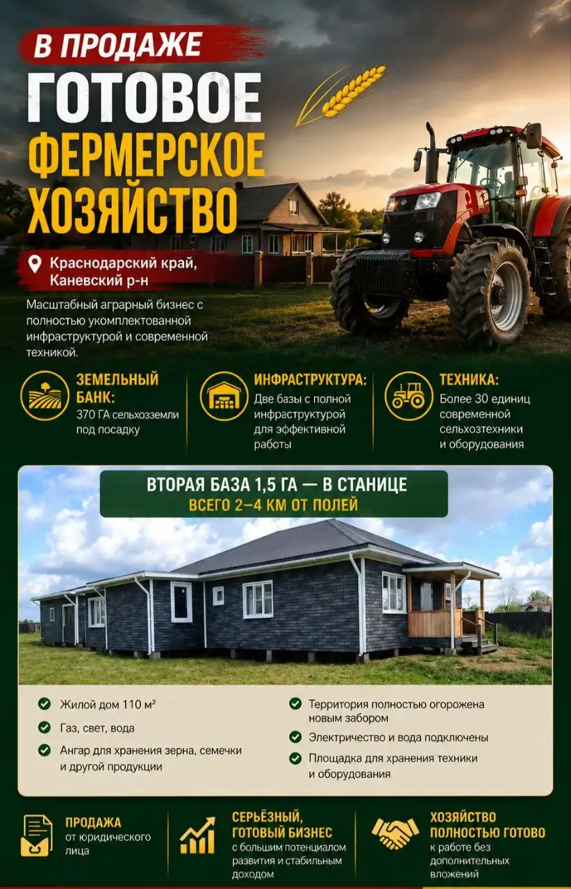 Продажа готового фермерского хозяйства в Краснодарском крае - Коммерческая недвижимость (Недвижимость) в Каневской район
